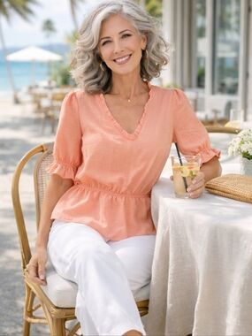 Topshop “Morgan” Coral Peplum Blouse — Effortless Coastal Romance Sz 10
